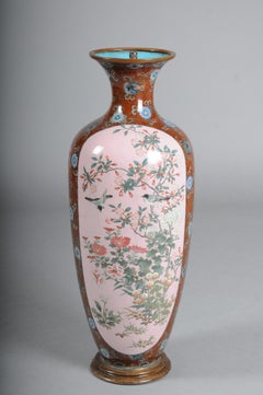 Vaso giapponese antico in cloisonné, periodo Meiji, decorazione in smalto, 19. Secolo