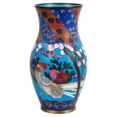 Antique Japanese Cloisonné Vase with Roosters, Birds and Floral Decoration, Meij