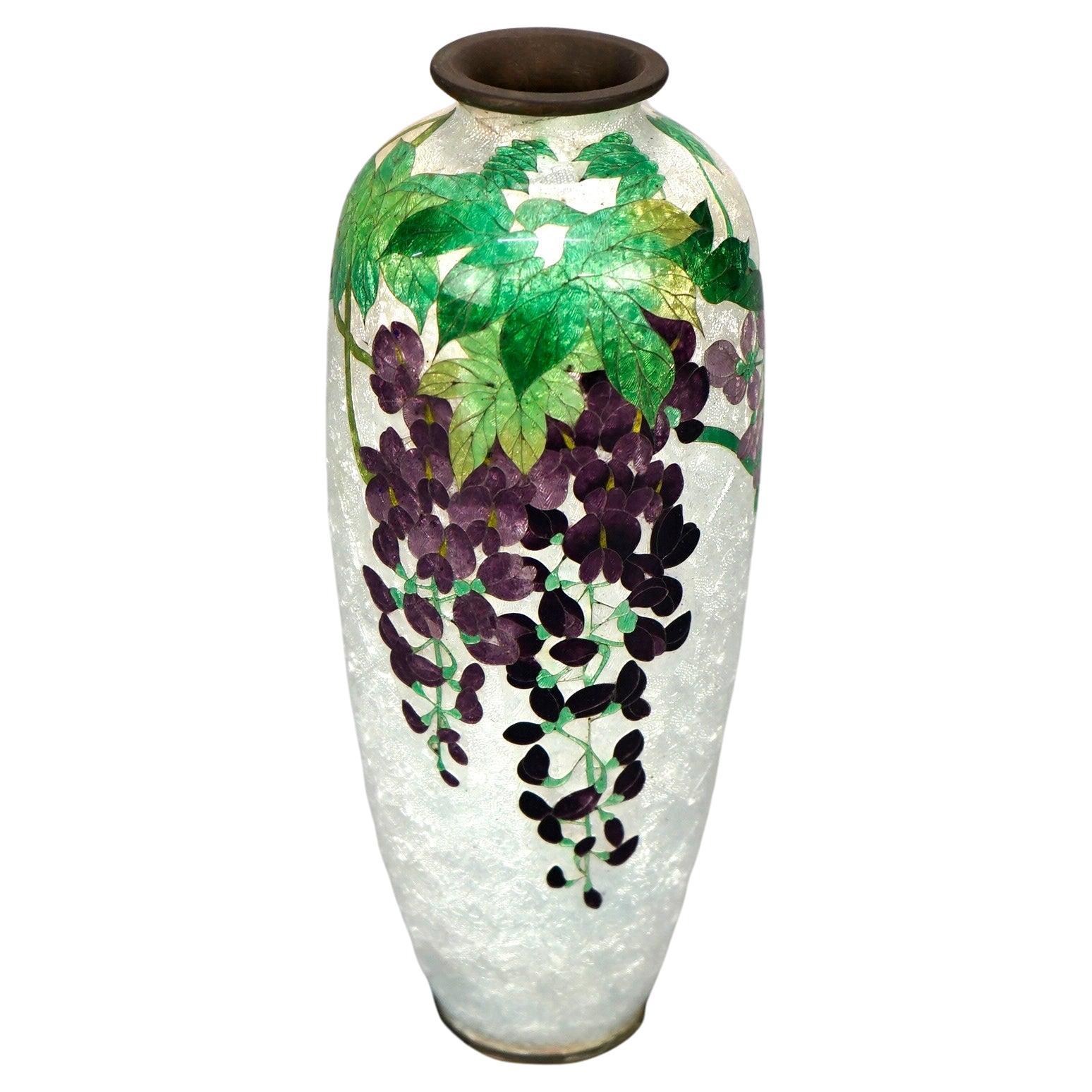 Antique Japanese Cloissone Enameled Meiji Vase with Flowers Circa 1900 For Sale