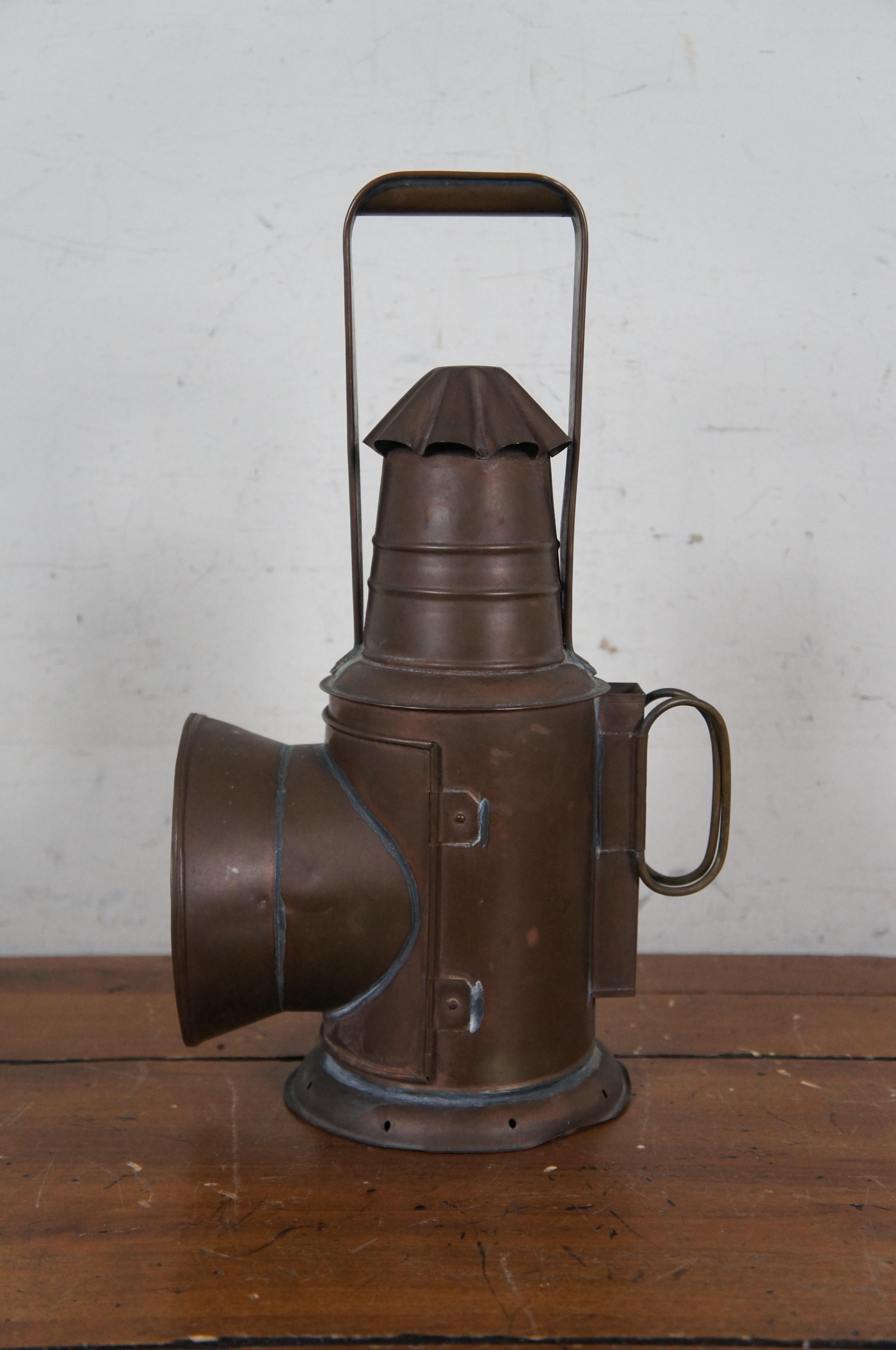 20th Century Antique Japanese Copper Bullseye Railway Boat Lantern Police Signal Oil Lamp 13