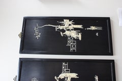 Antique Japanese Coromandel Three-Panel Screen with Bone Inlay Figures