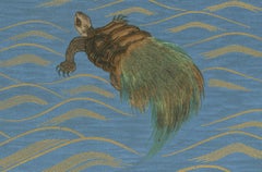Antique Japanese Crane and Turtle Print: Symbolic Harmony, 19th Century