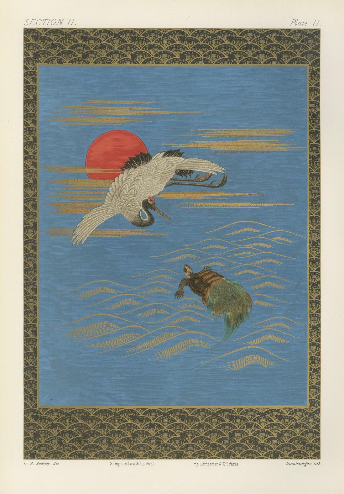 Antique Japanese Crane and Turtle Print: Symbolic Harmony, 19th Century For Sale 1