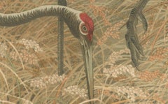 Antique Japanese Crane Print: Serene Scene in Grassy Marsh, 19th Century