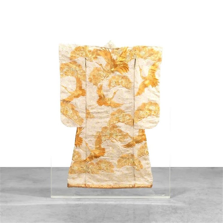 KIMONO wedding dress halter neck vintage silk UCHIKAKE gold brocade crane peony chrysanthemum flowers size 8 10 made to order