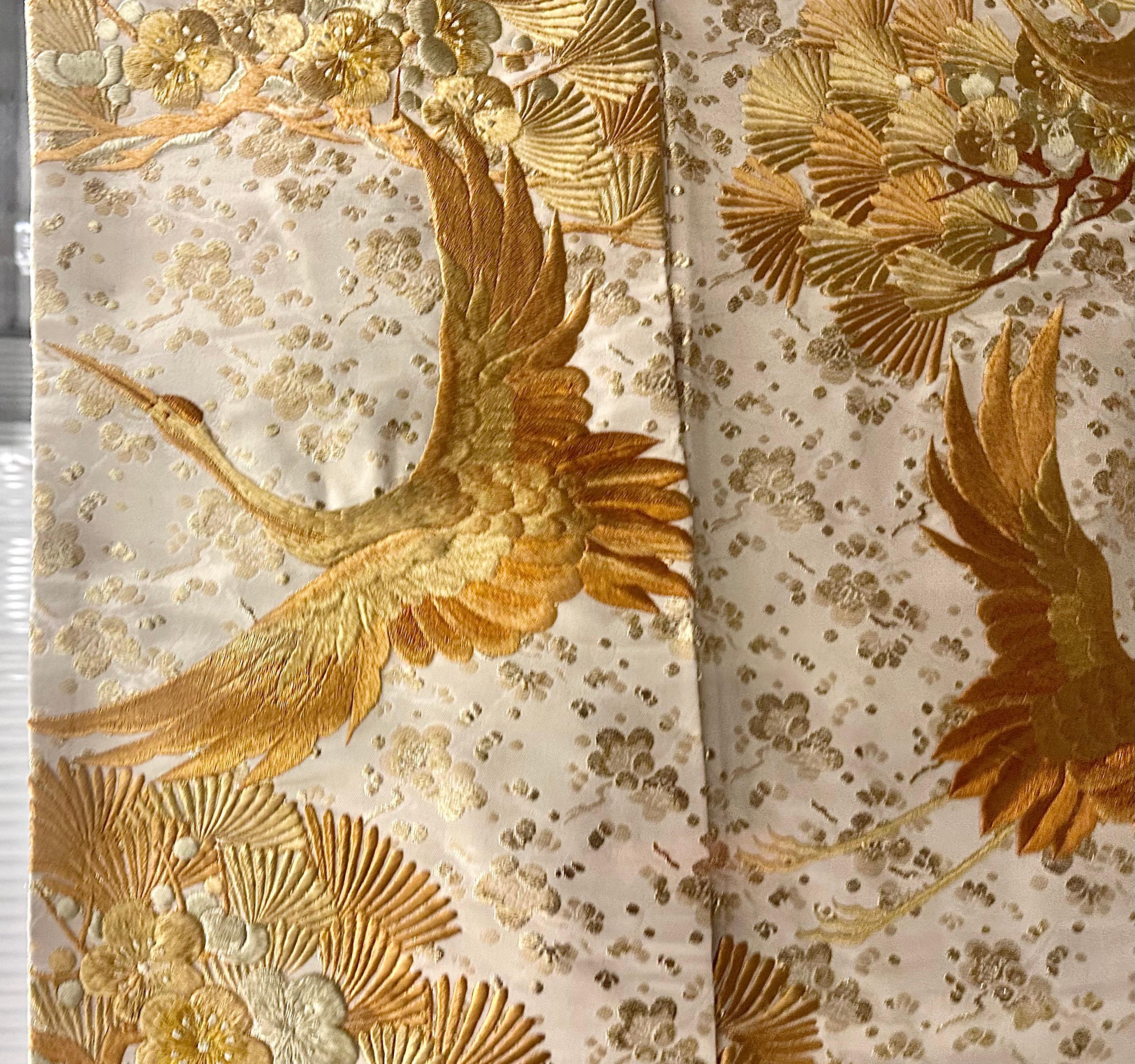 Antique Japanese Cream Silk Brocade Uchikake Gold Embroidered Kimono, Framed 8