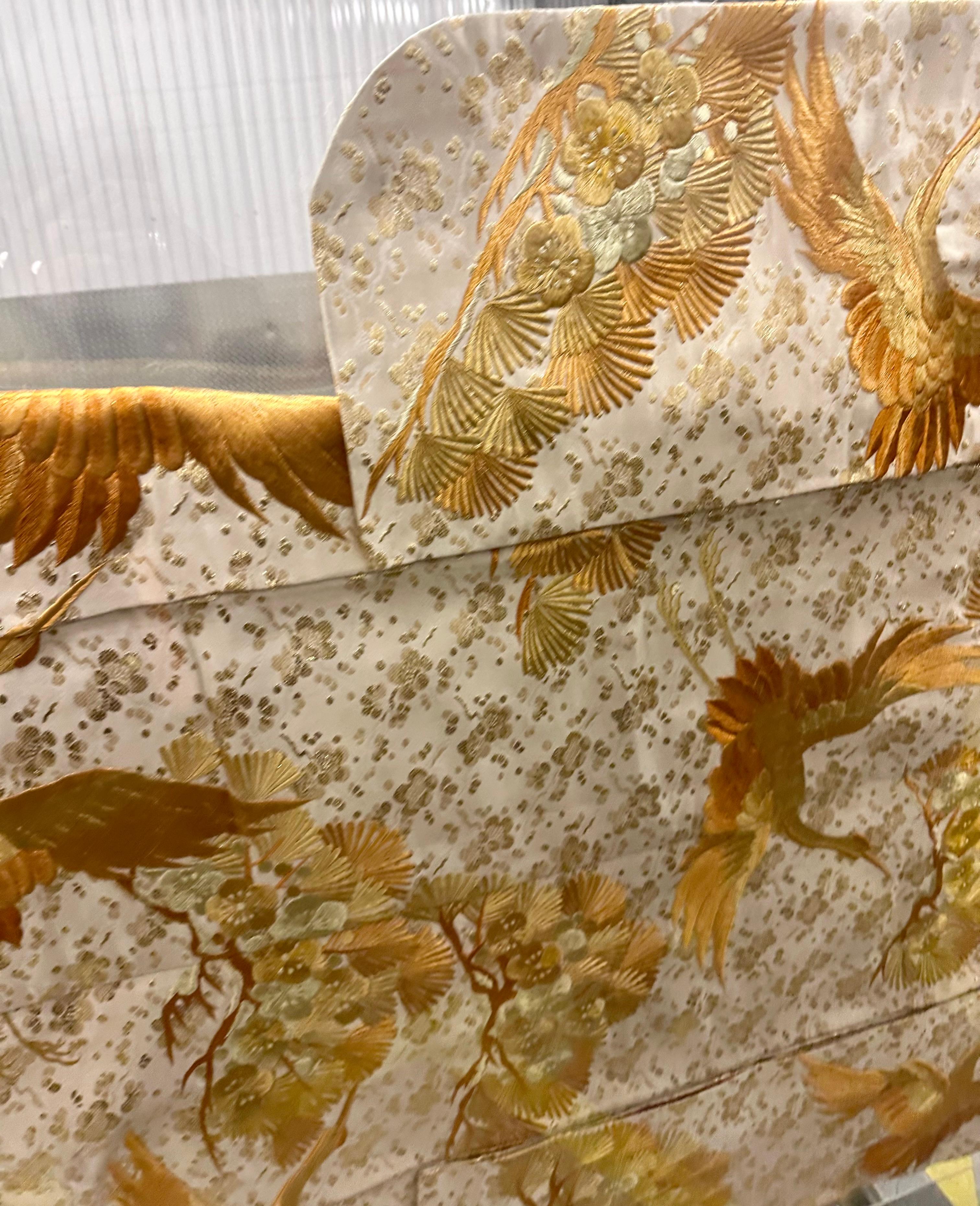 Antique Japanese Cream Silk Brocade Uchikake Gold Embroidered Kimono, Framed 9