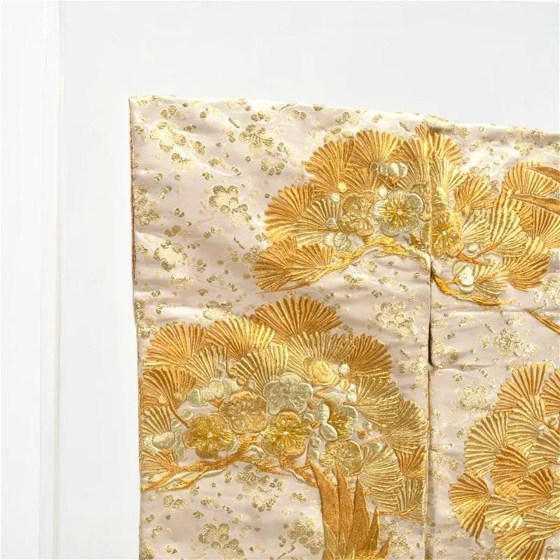 Antique Japanese Cream Silk Brocade Uchikake Gold Embroidered Kimono, Framed 2