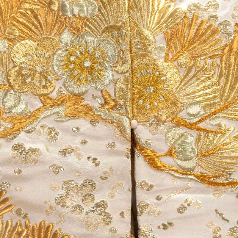 Antique Japanese Cream Silk Brocade Uchikake Gold Embroidered Kimono, Framed 4