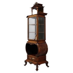 Antique Japanese Dai-Nippon Carved Mahogany & Bone Vitrine With Mahogany c1890