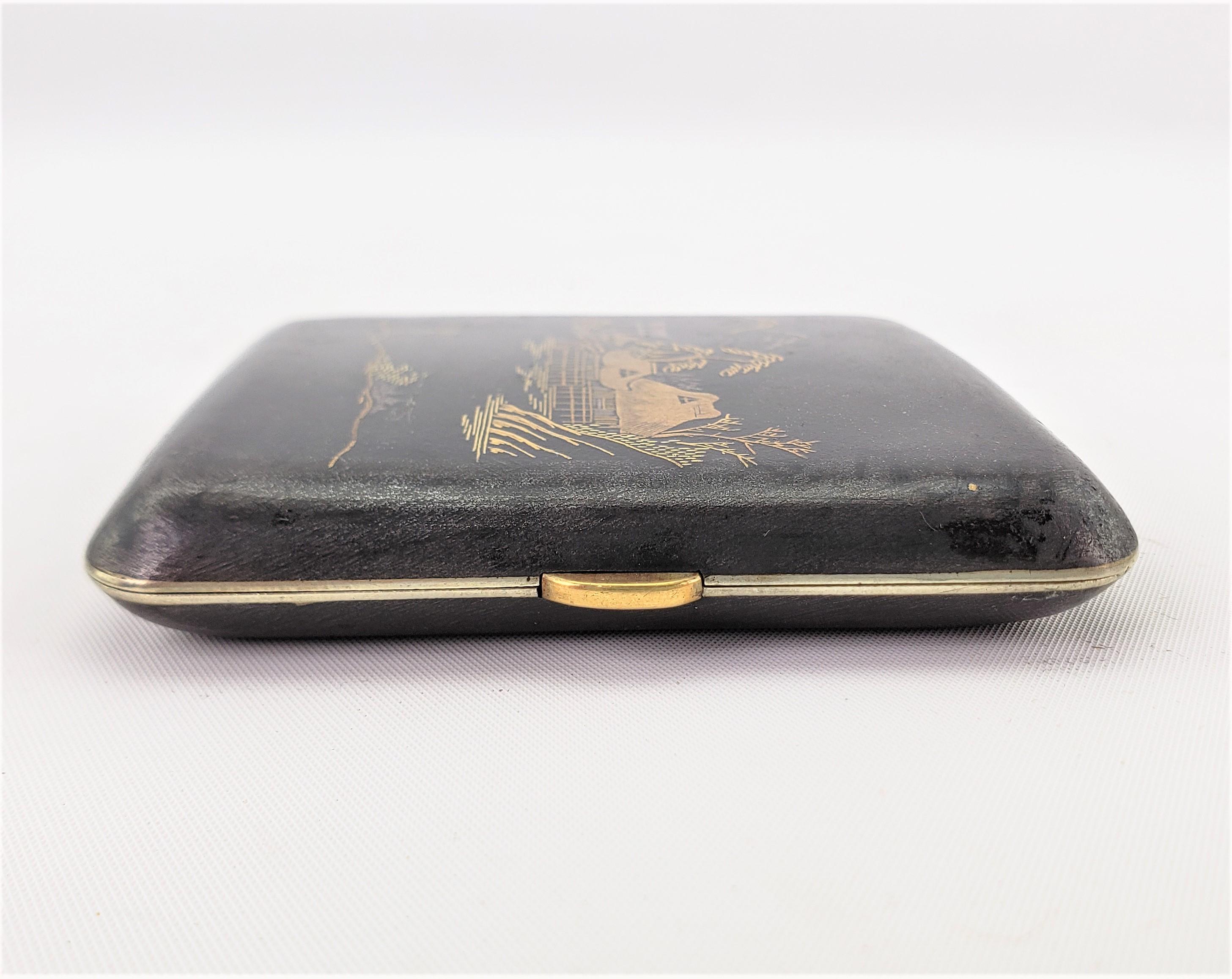 Anglo-Japanese Antique Japanese Damascene Komai Styled Yellow Gold Decorated Cigarette Case For Sale
