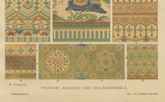 Antique Japanese Decorative Art Prints Featuring Lacquerwork and Textile Motifs