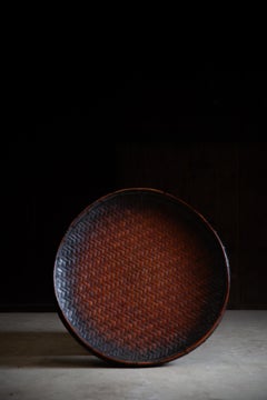 Ancien plateau décoratif japonais en bambou plat, décor mural wabi sabi