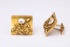 Antique Japanese Diamond Yellow Gold Cufflinks