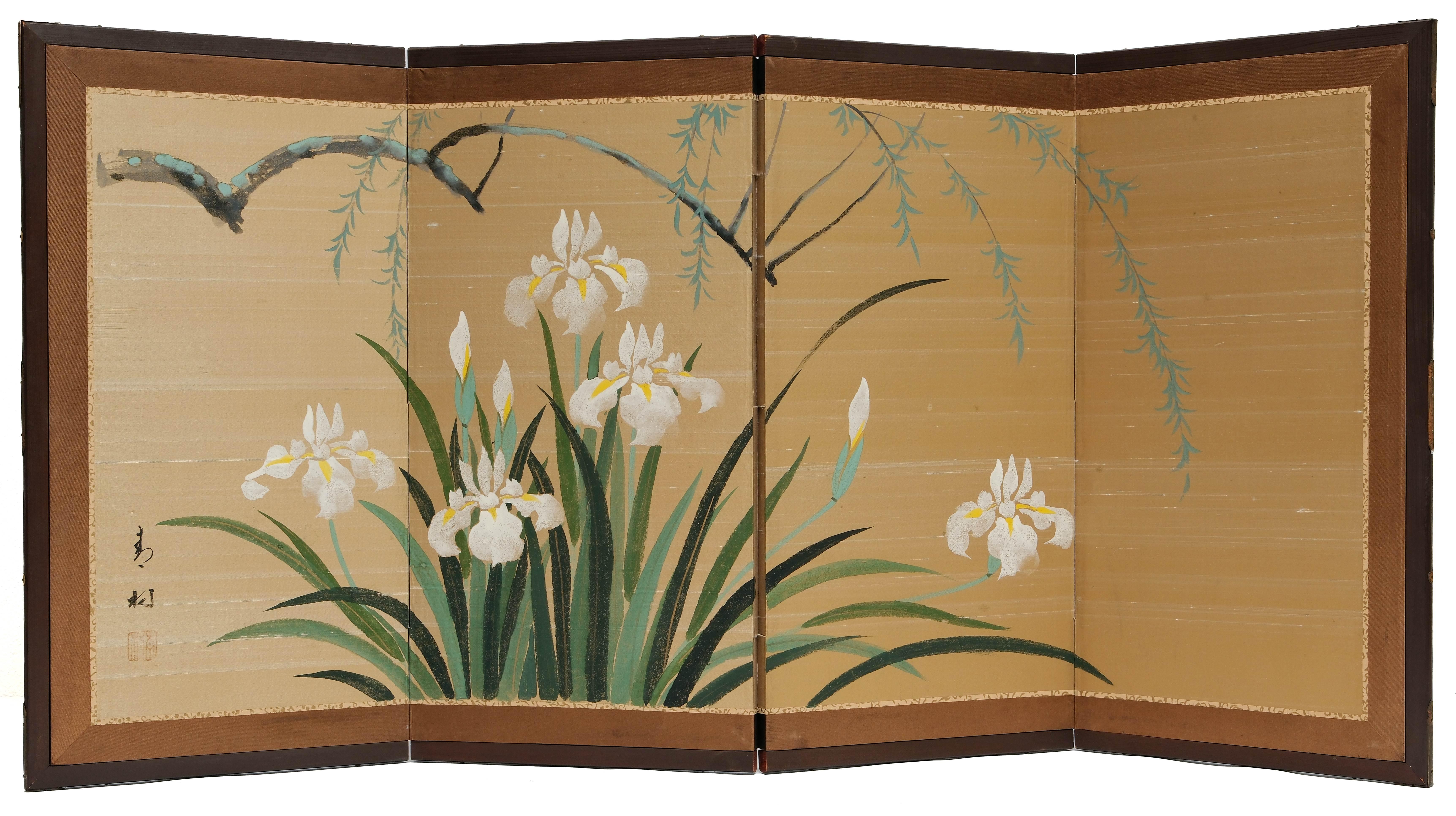 A super nice Meiji period 19th or early 20th c Japanese Chamber Screen. Two sided decoration. Also usuable as wall mounted screen. 

Stunning piece!

120 x 60cm