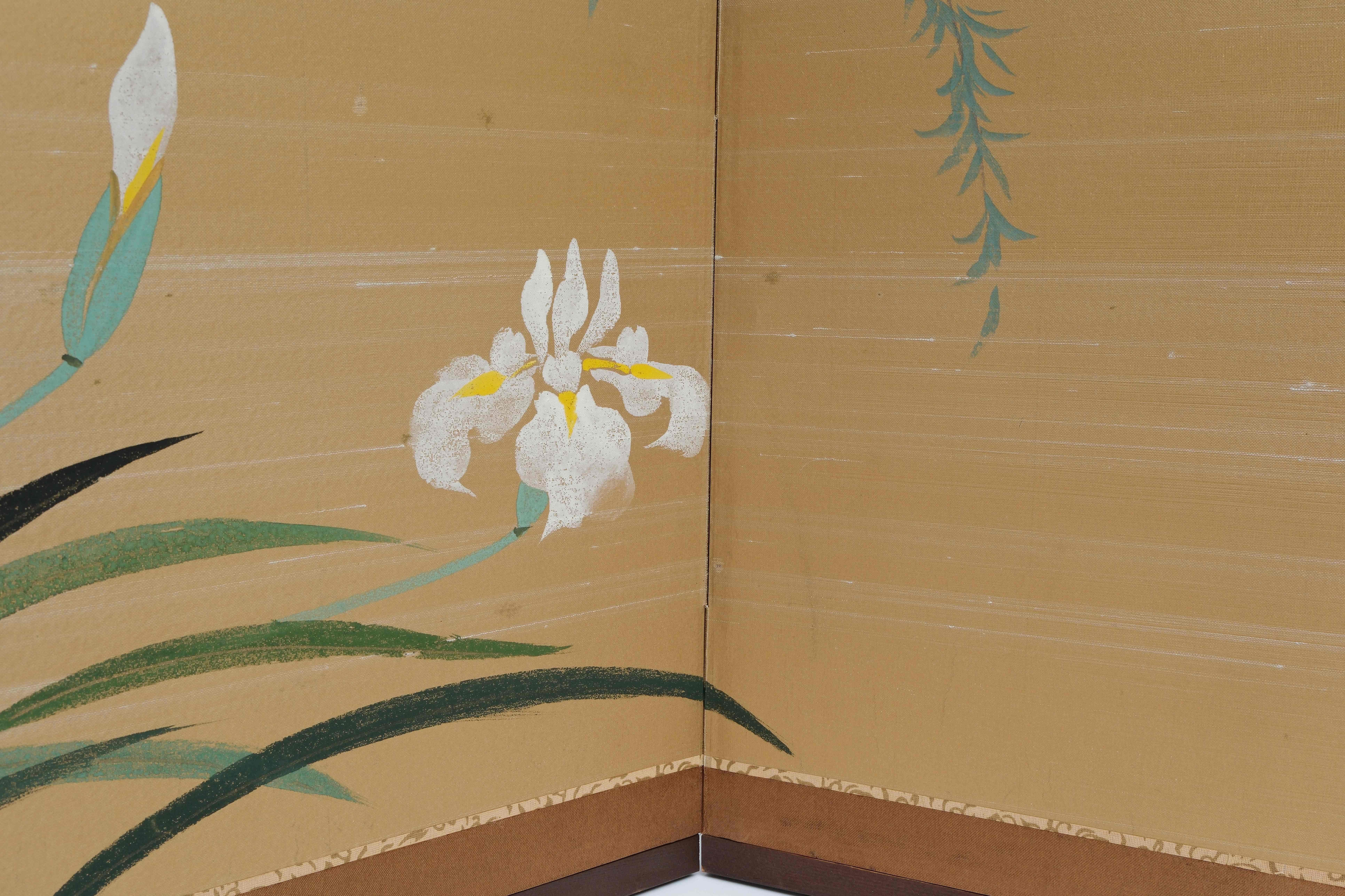 Cloissoné Antique Japanese Double Sided Folding Chamber Screen  19/20th C Japan Cranes For Sale