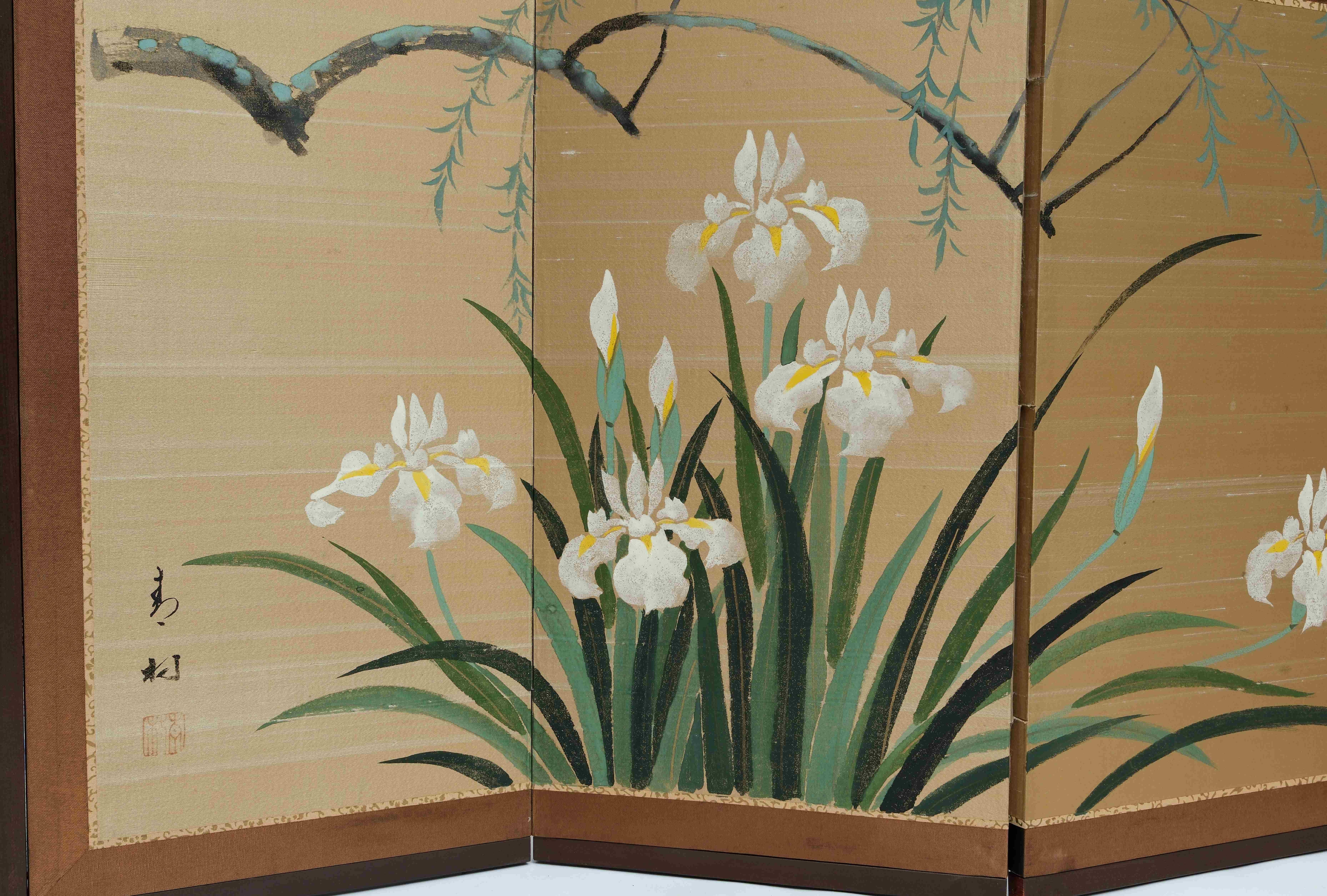 20th Century Antique Japanese Double Sided Folding Chamber Screen  19/20th C Japan Cranes For Sale