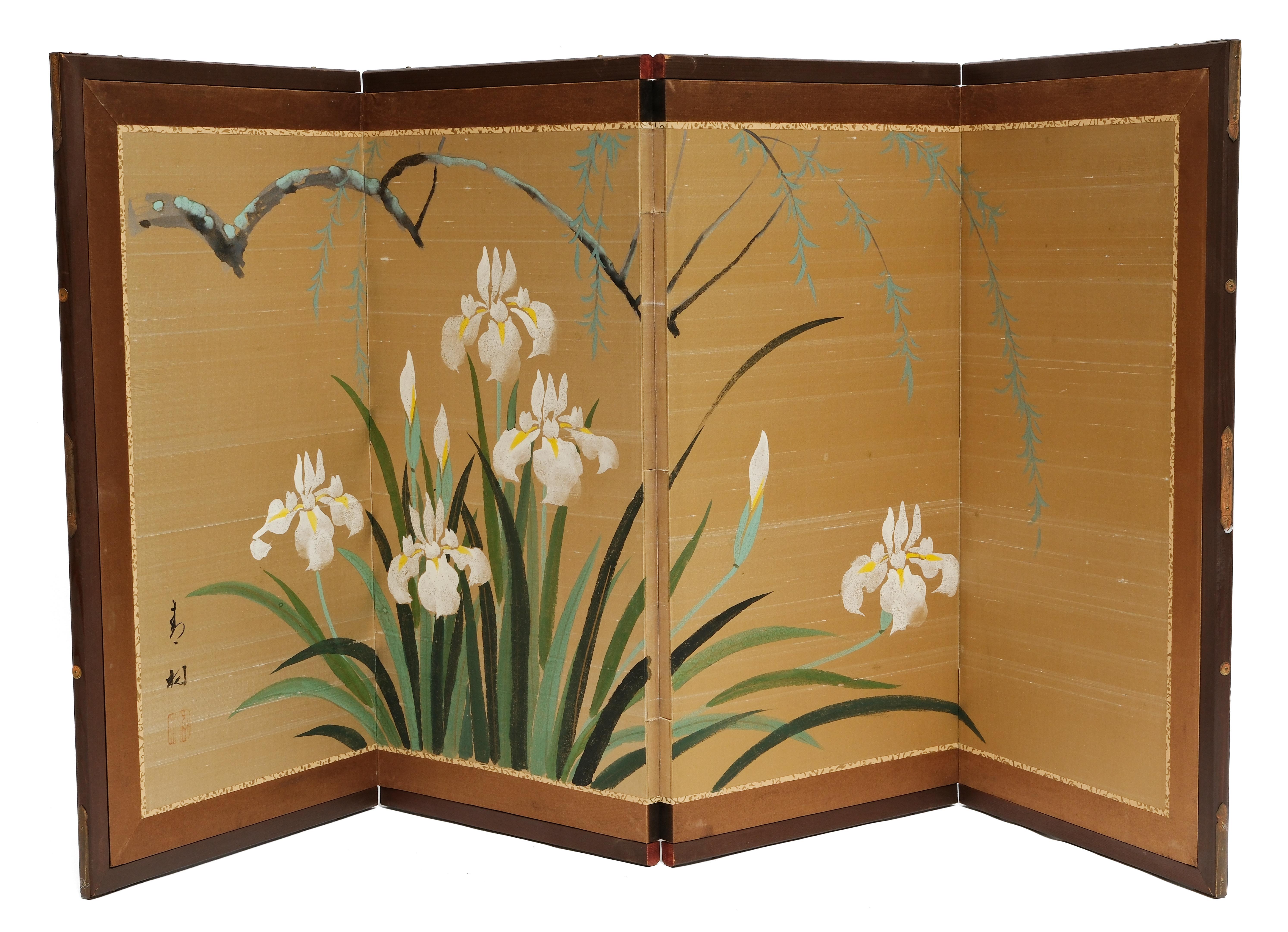 Bronze Antique Japanese Double Sided Folding Chamber Screen  19/20th C Japan Cranes For Sale