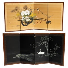 Antique Japanese Double Sided Folding Chamber Screen  19/20th C Japan Cranes