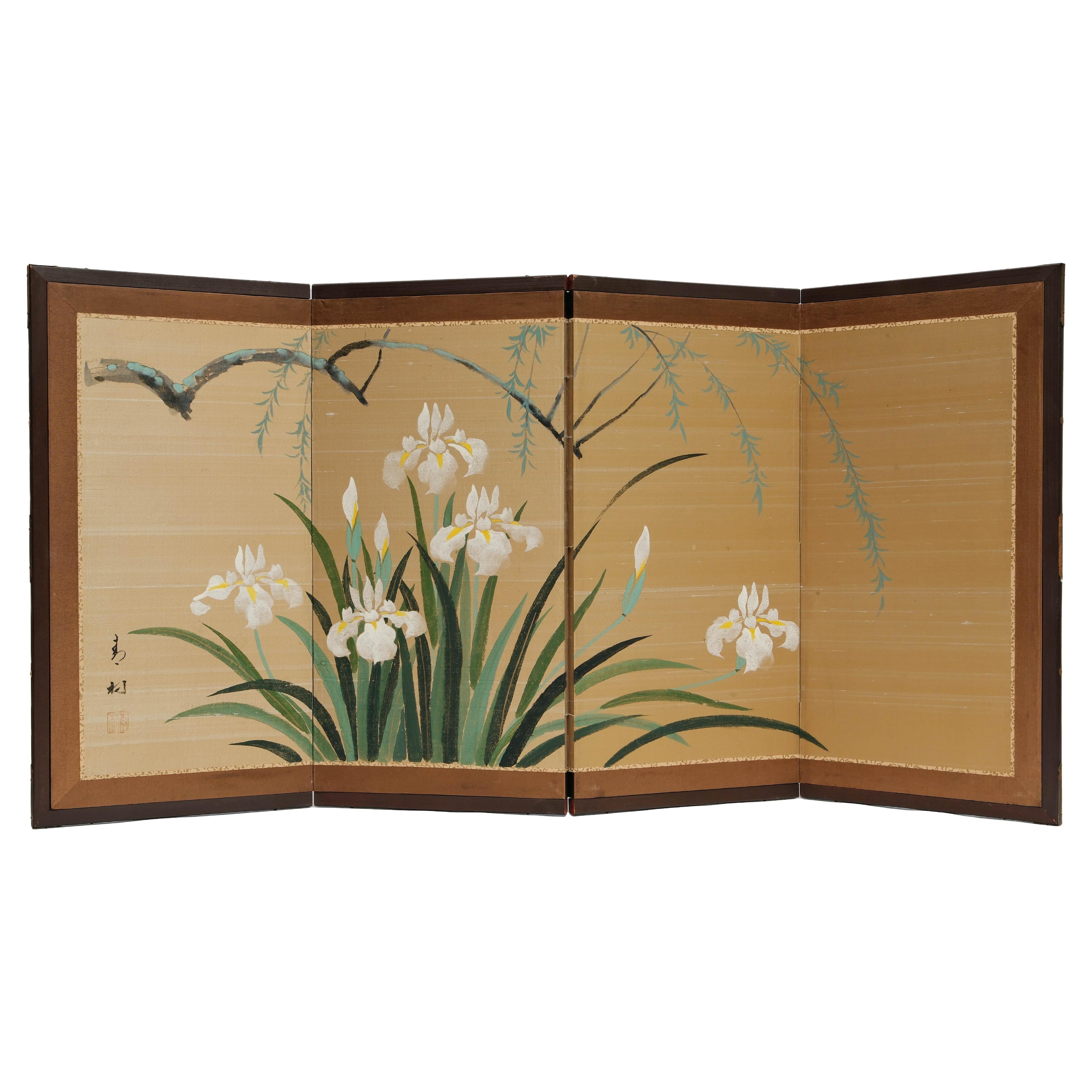 Antique Japanese Double Sided Folding Chamber Screen  19/20th C Japan Cranes For Sale