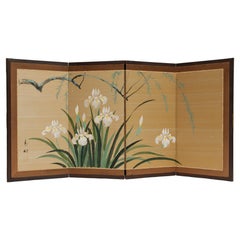 Antique Japanese Double Sided Folding Chamber Screen  19/20th C Japan Cranes