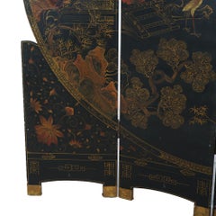 Antique Japanese Ebonized Chinoiserie Decorated Four-Panel Circular Screen C1920