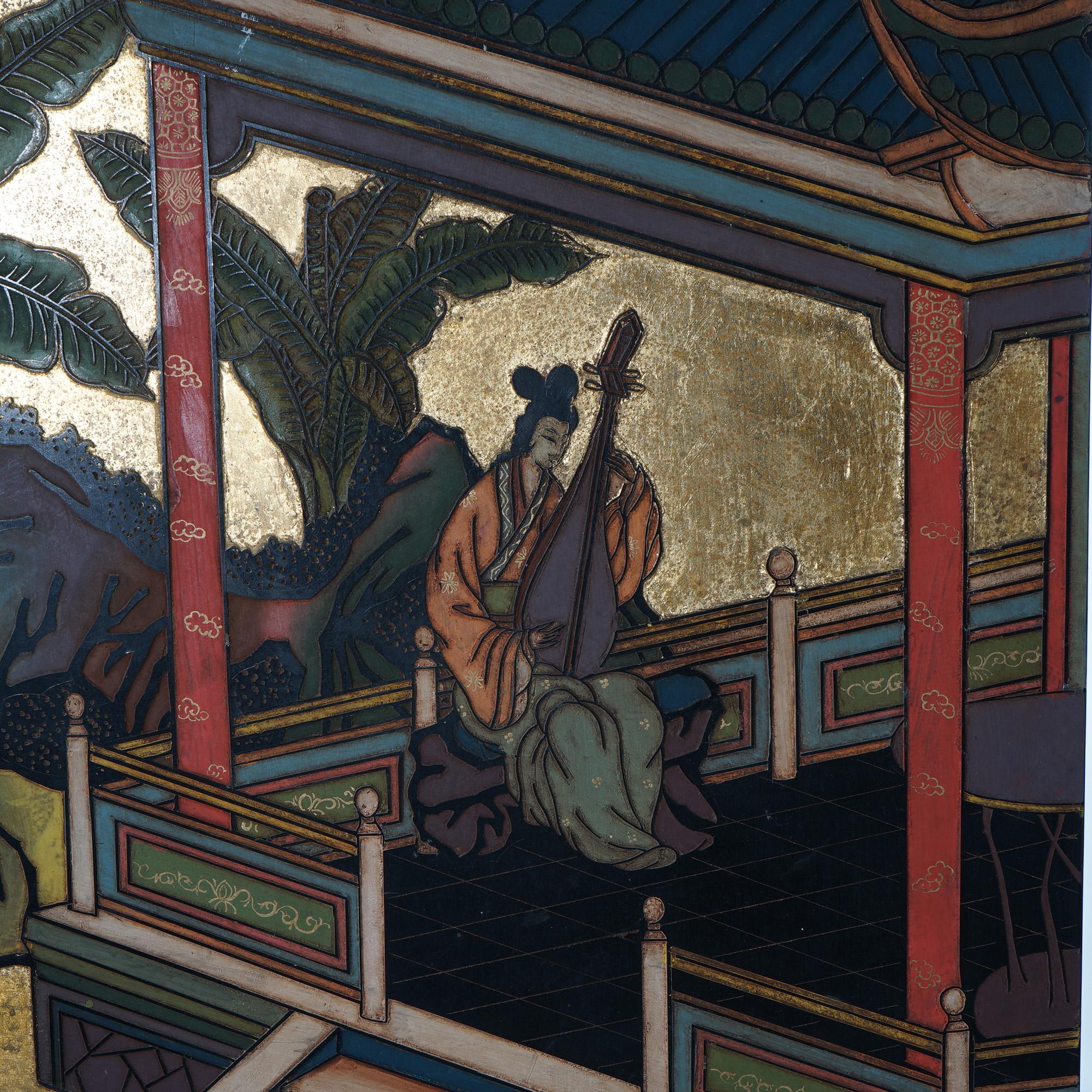 Antiker japanischer ebonisierter und vergoldeter Chinoiserie-Raumteiler mit sechs Paneelen, um 1920 im Angebot 2