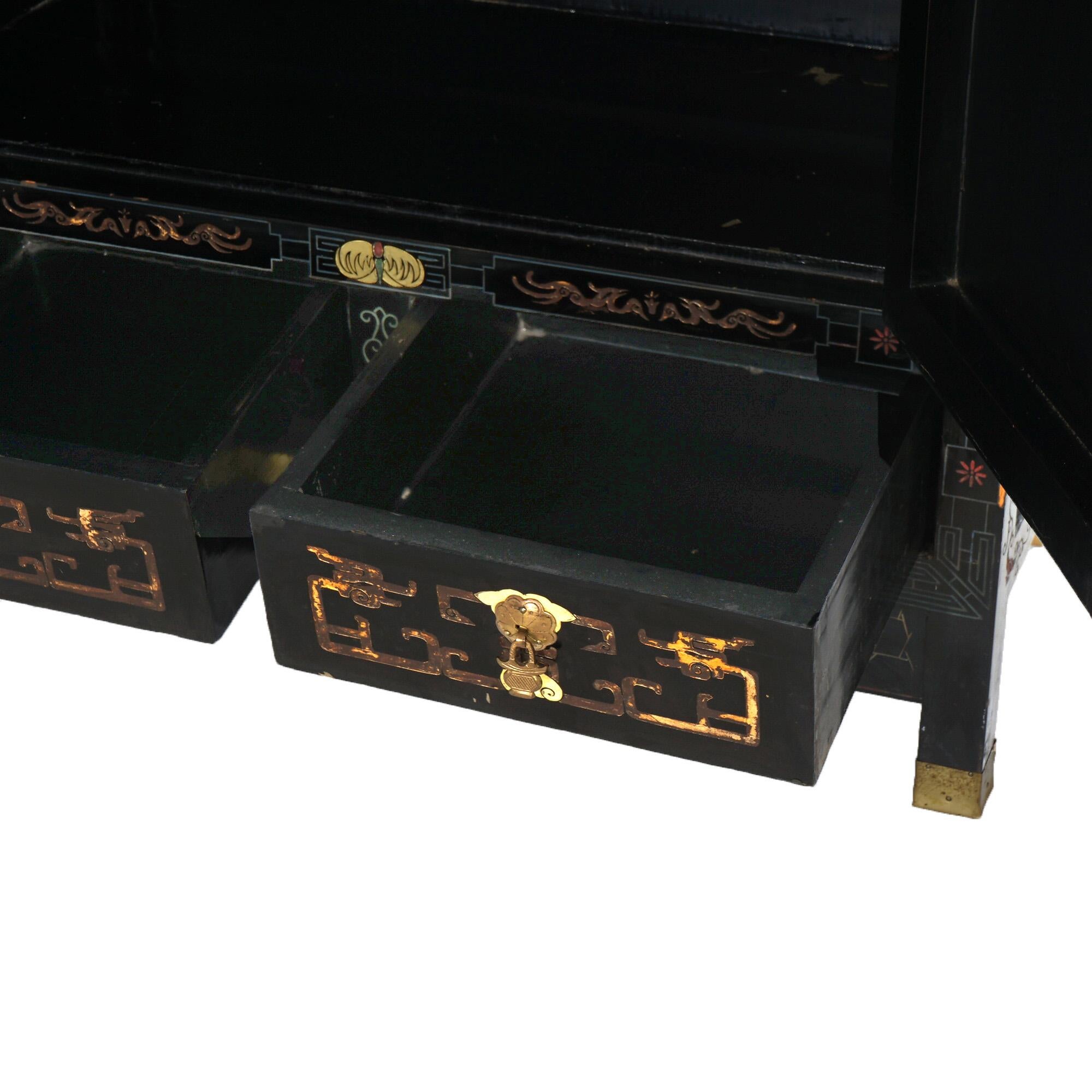 Antique Japanese Ebonized & Gilt Chinoiserie Decorated Tea Cabinet C1920 4