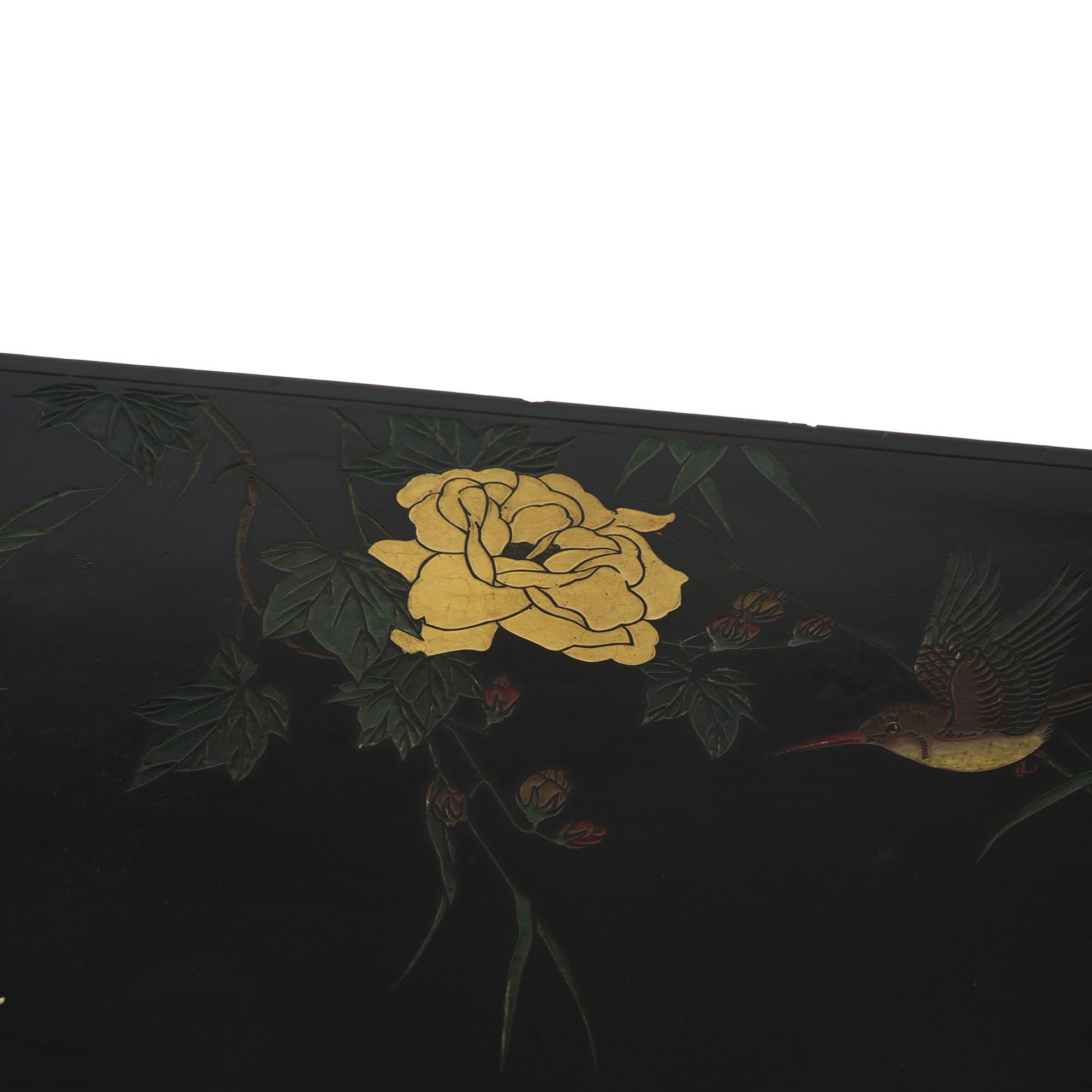 Antique Japanese Ebonized & Gilt Chinoiserie Decorated Tea Cabinet C1920 5
