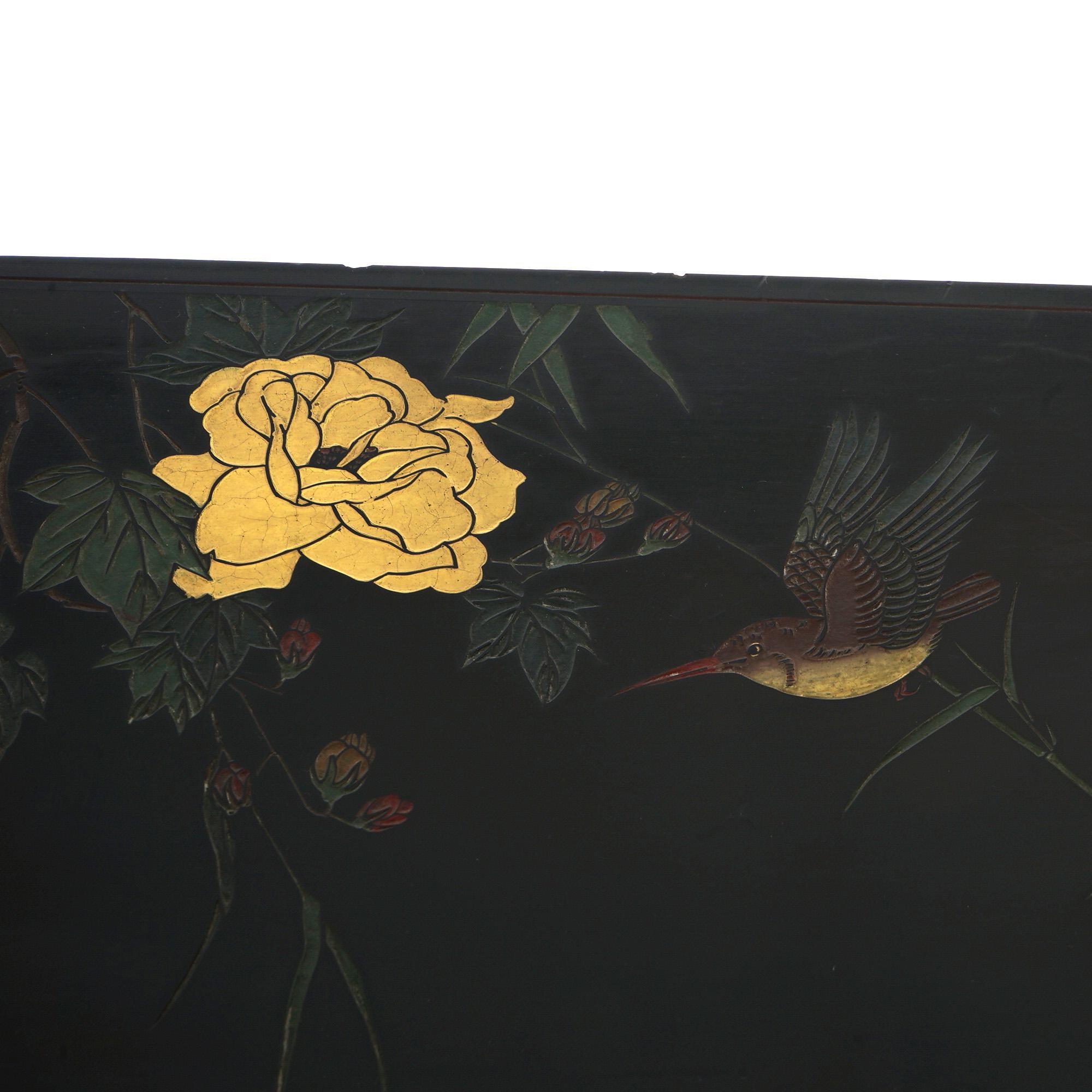 Antique Japanese Ebonized & Gilt Chinoiserie Decorated Tea Cabinet C1920 6