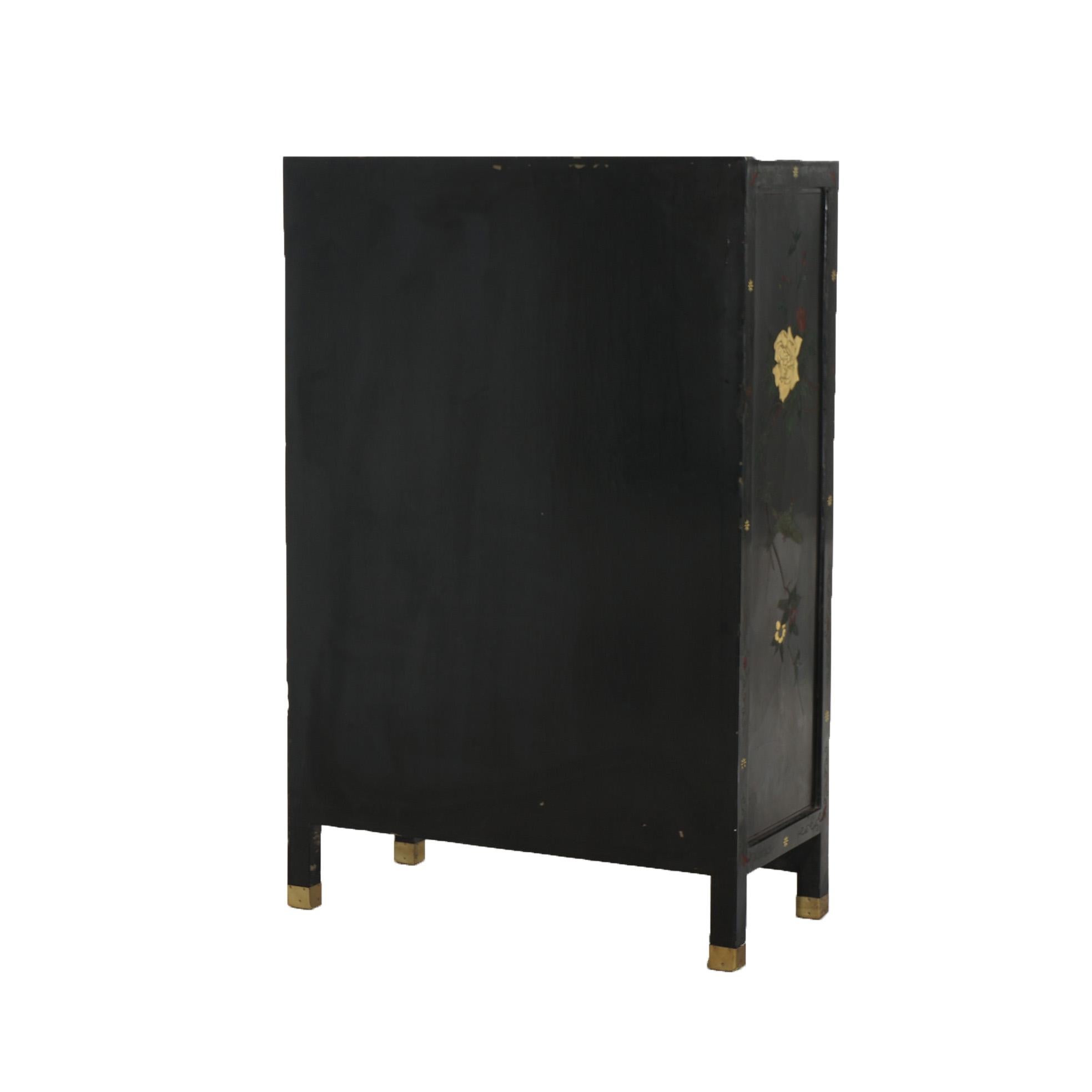 Antique Japanese Ebonized & Gilt Chinoiserie Decorated Tea Cabinet C1920 For Sale 8