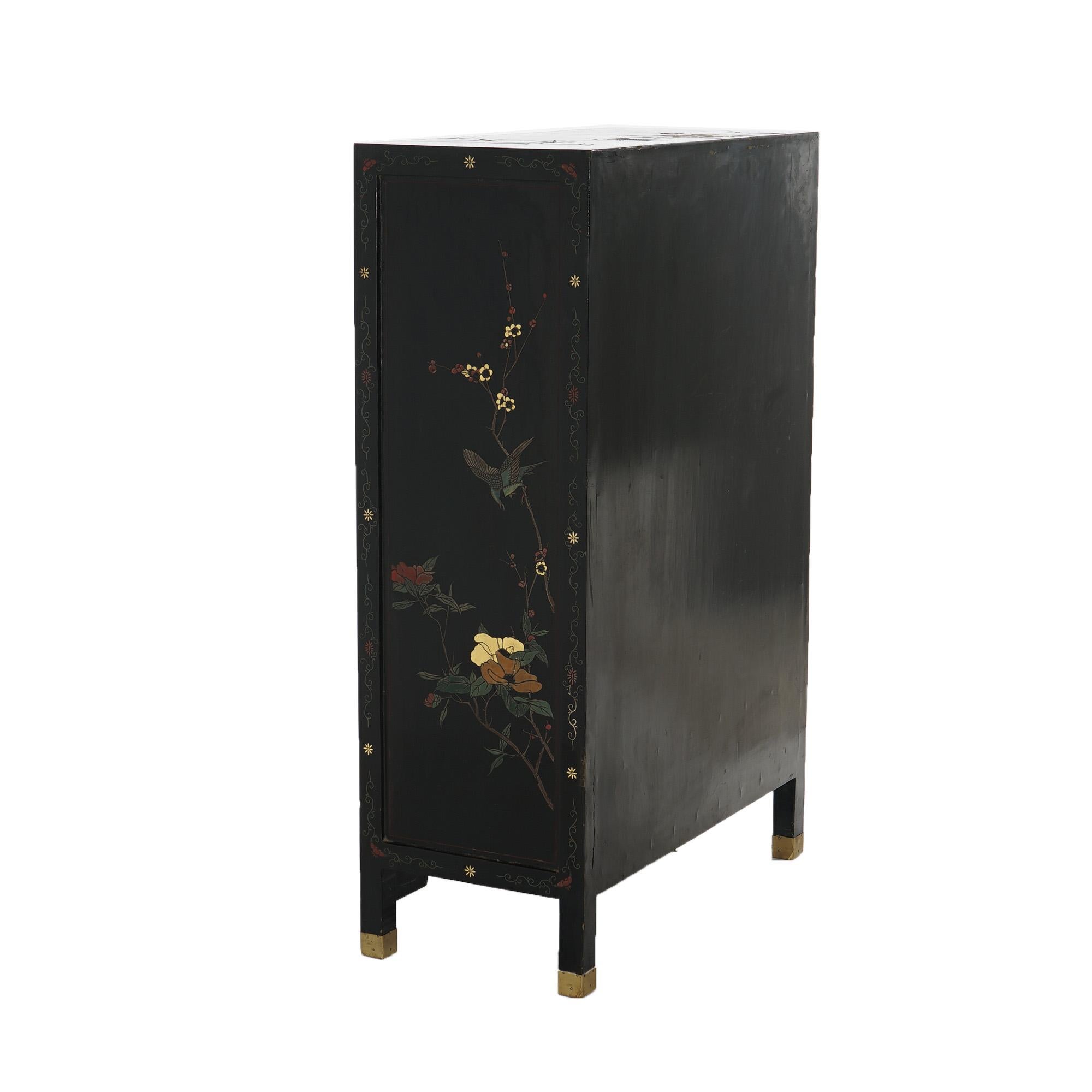Antique Japanese Ebonized & Gilt Chinoiserie Decorated Tea Cabinet C1920 9