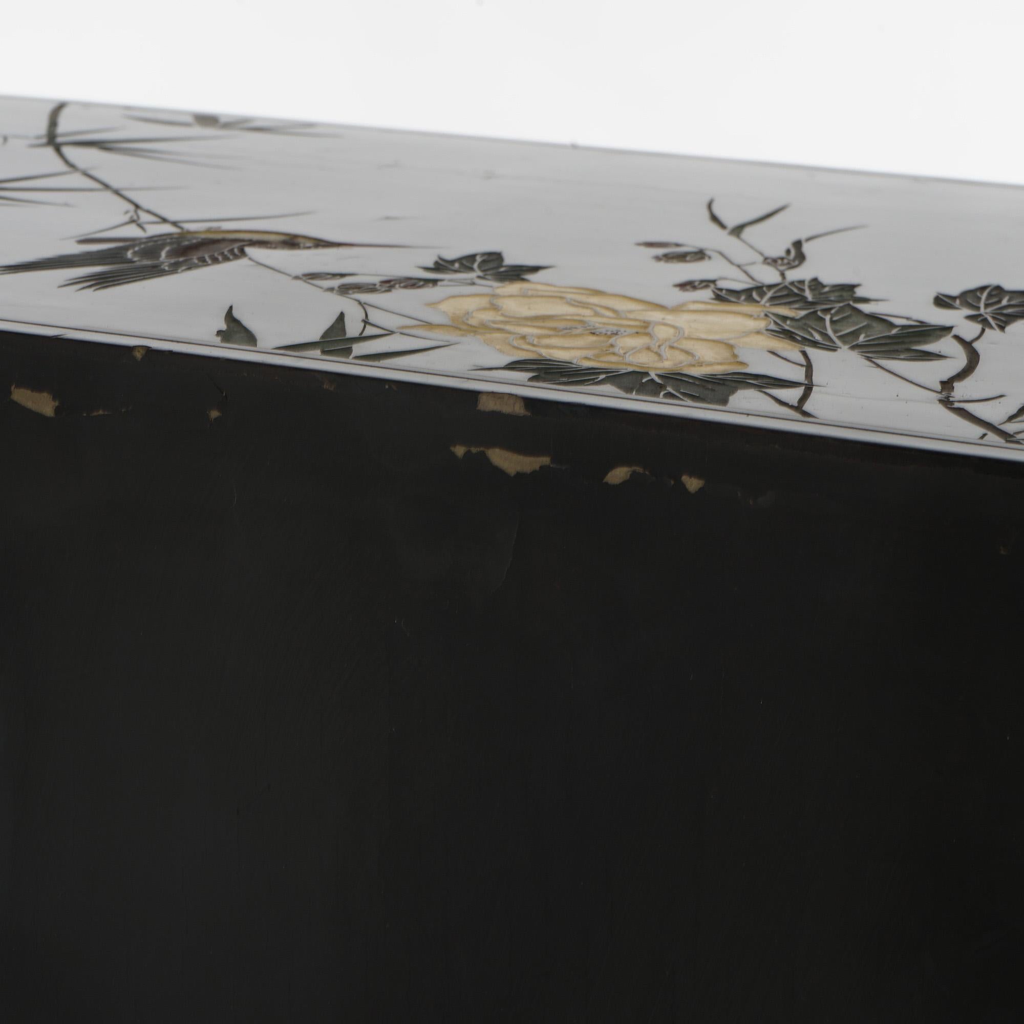 Antique Japanese Ebonized & Gilt Chinoiserie Decorated Tea Cabinet C1920 10