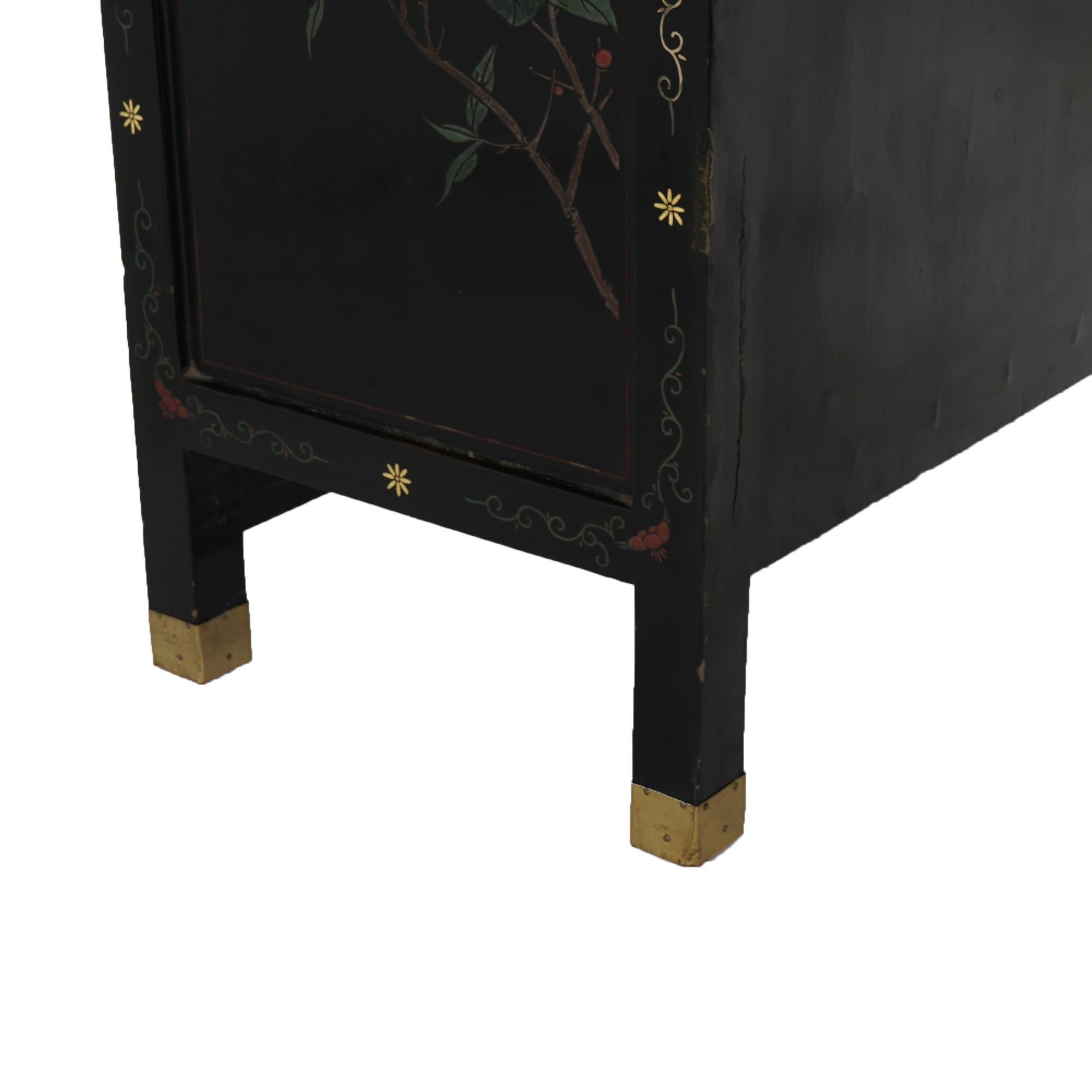 Antique Japanese Ebonized & Gilt Chinoiserie Decorated Tea Cabinet C1920 11
