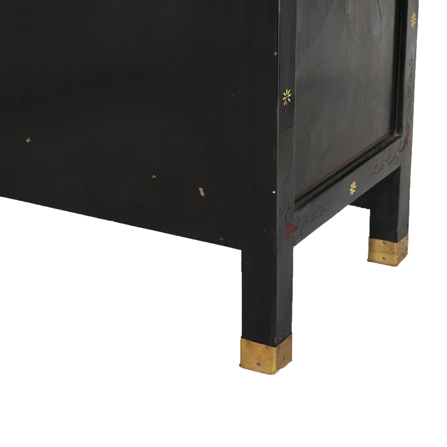Antique Japanese Ebonized & Gilt Chinoiserie Decorated Tea Cabinet C1920 12
