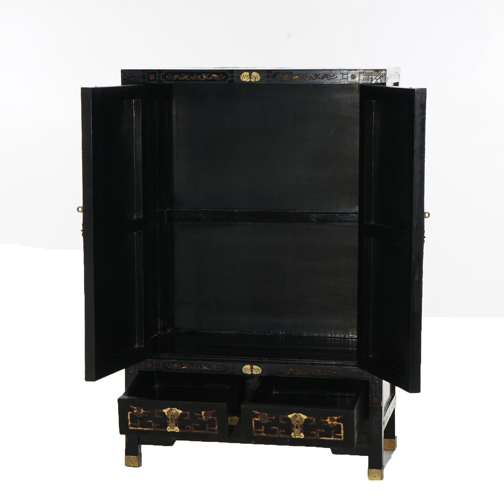 Antique Japanese Ebonized & Gilt Chinoiserie Decorated Tea Cabinet C1920 In Good Condition For Sale In Big Flats, NY