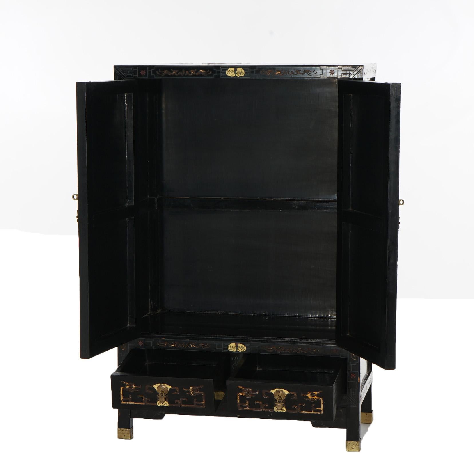Antique Japanese Ebonized & Gilt Chinoiserie Decorated Tea Cabinet C1920 In Good Condition In Big Flats, NY