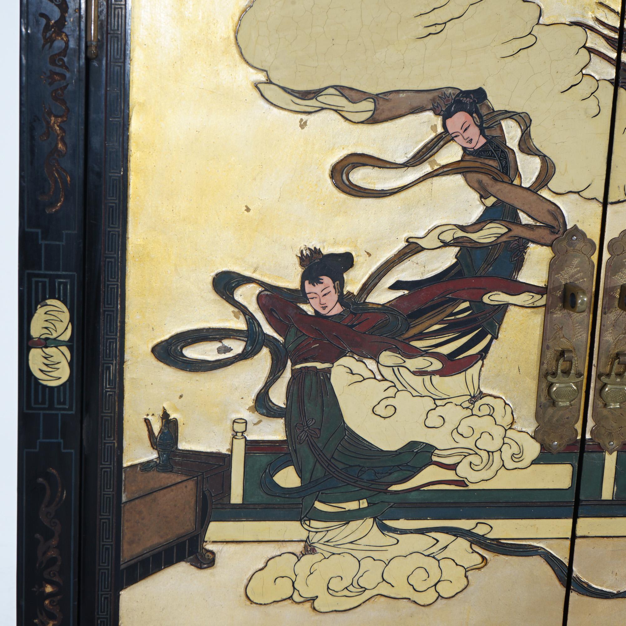 Antique Japanese Ebonized & Gilt Chinoiserie Decorated Tea Cabinet C1920 1