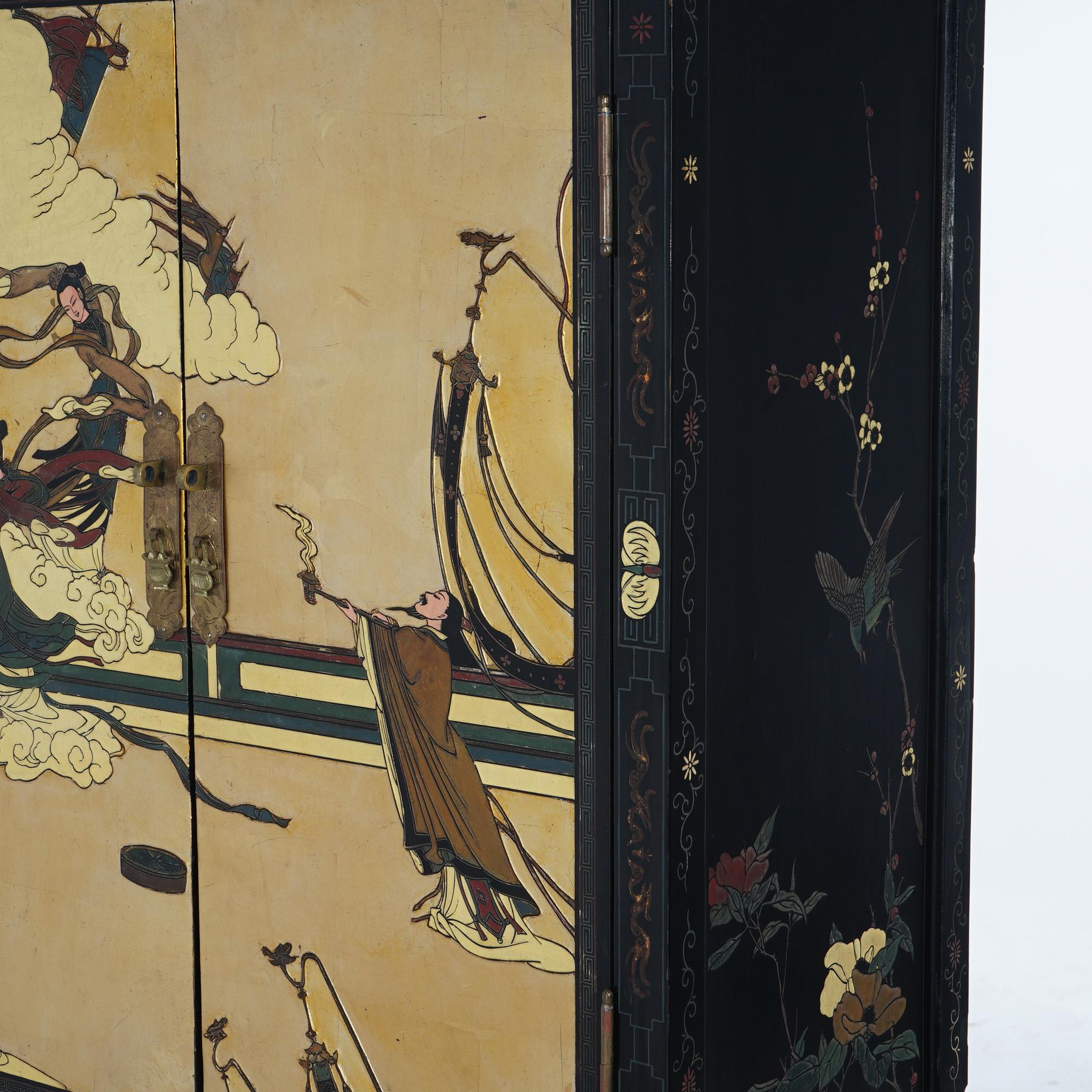 Antique Japanese Ebonized & Gilt Chinoiserie Decorated Tea Cabinet C1920 For Sale 2