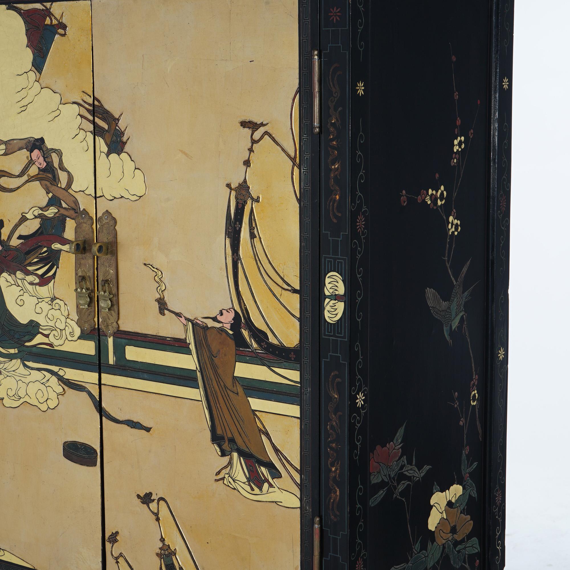 Antique Japanese Ebonized & Gilt Chinoiserie Decorated Tea Cabinet C1920 2