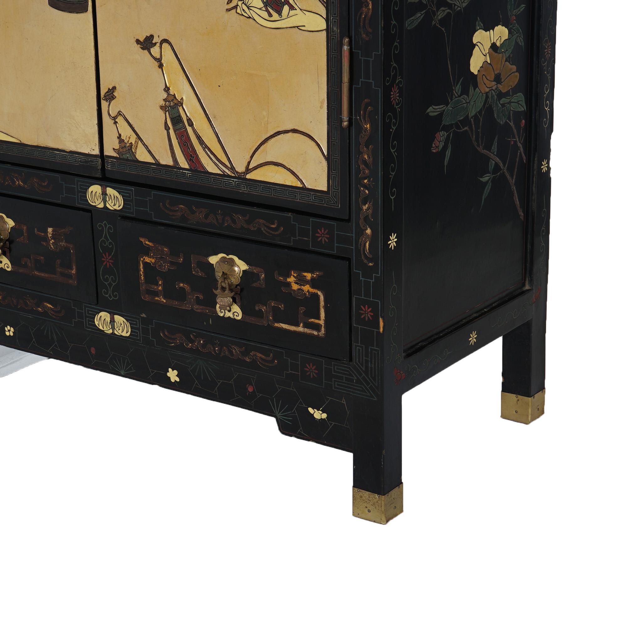 Antique Japanese Ebonized & Gilt Chinoiserie Decorated Tea Cabinet C1920 3