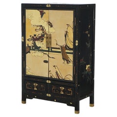 Antique Japanese Ebonized & Gilt Chinoiserie Decorated Tea Cabinet C1920