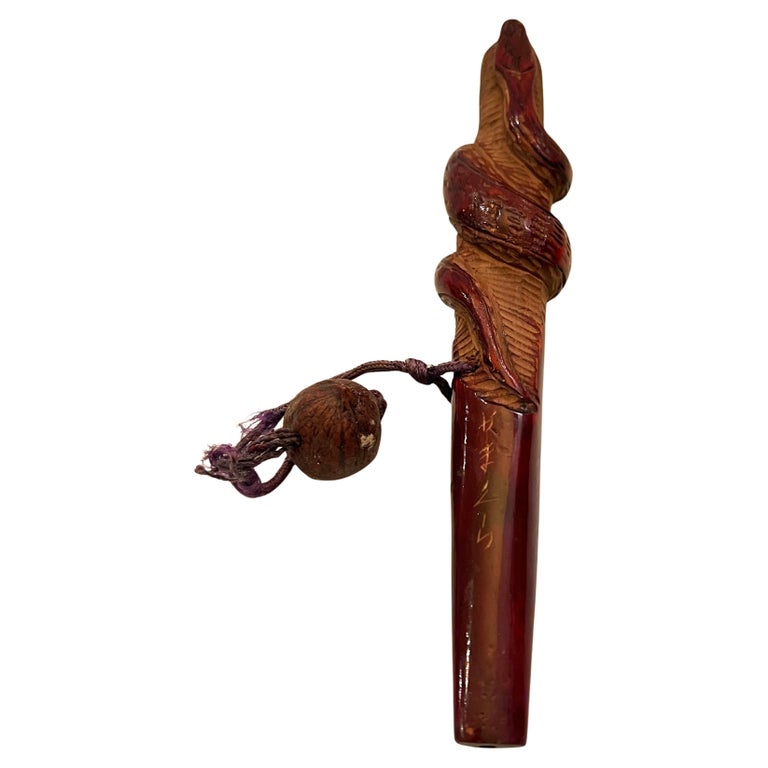 Antique Japanese Edo Carved Wooden Rare Cigarette Holder Snake at 1stDibs