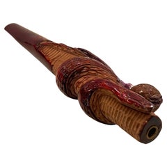 Antique Japanese Edo Carved Wooden Rare Cigarette Holder Snake