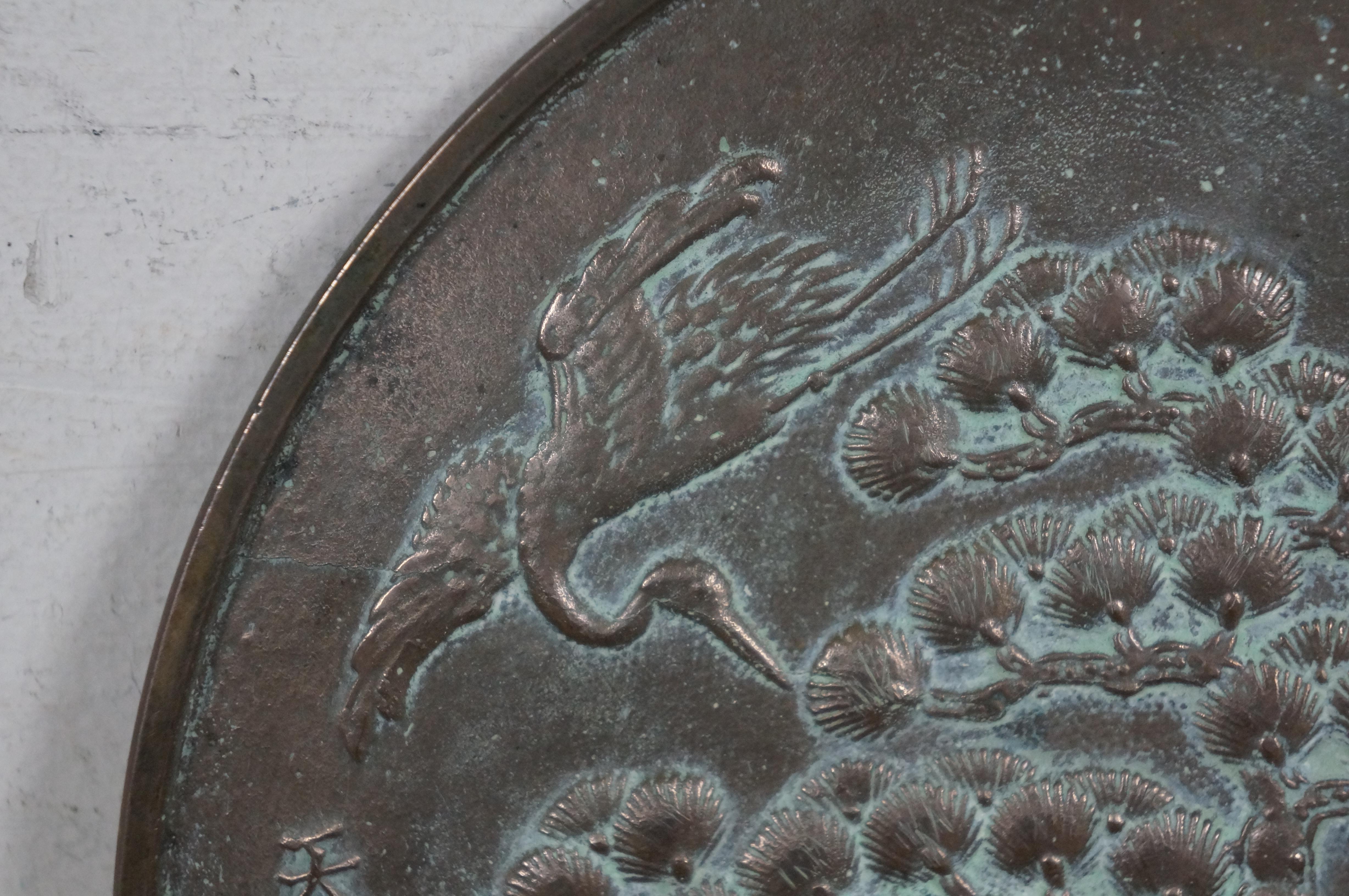 Antique Japanese Edo Period Kagami Bronze Hand Mirror Cranes Gnarled Pine 11