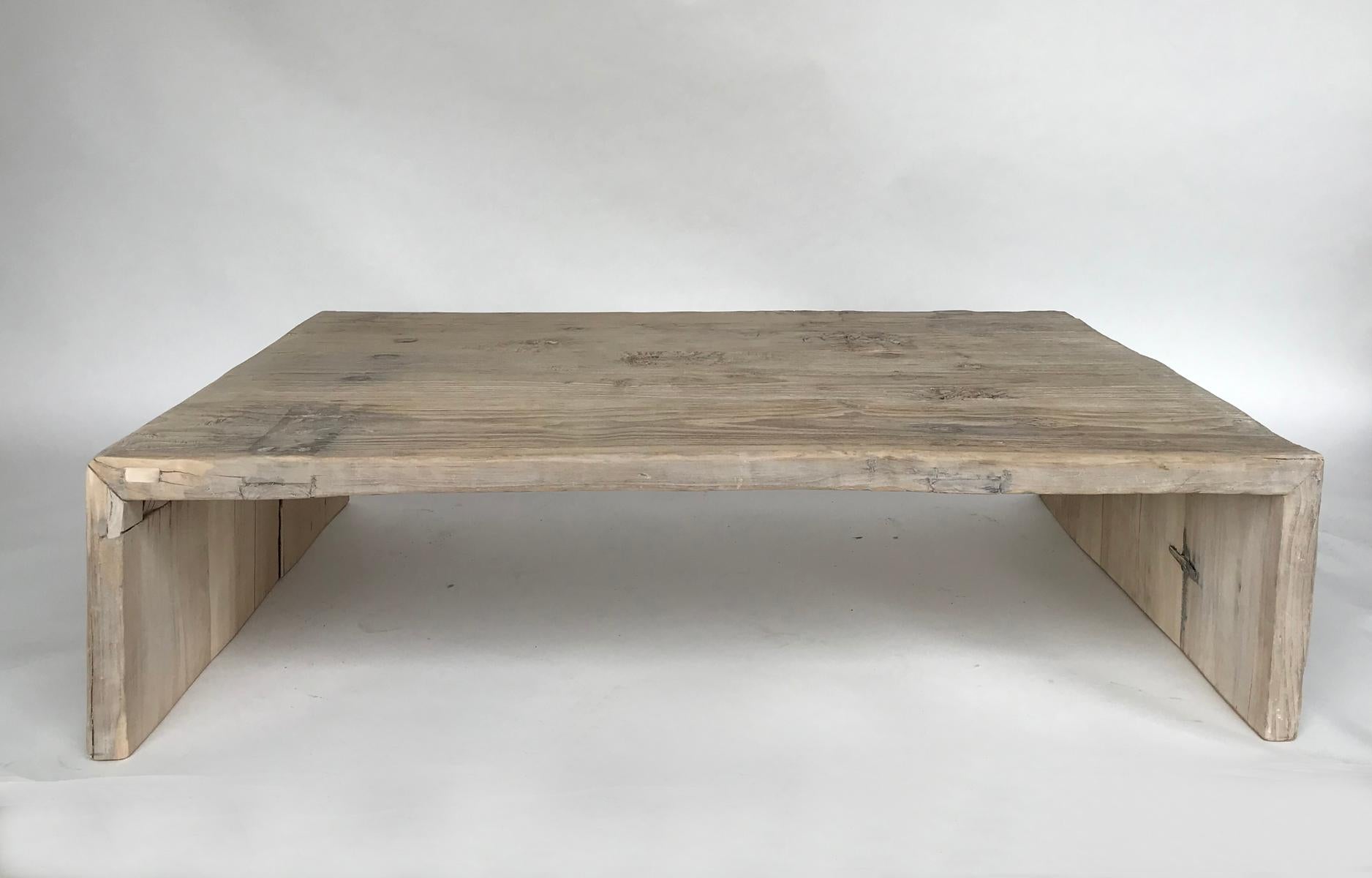 Rustic Antique Japanese Elm Parsons Style Coffee Table