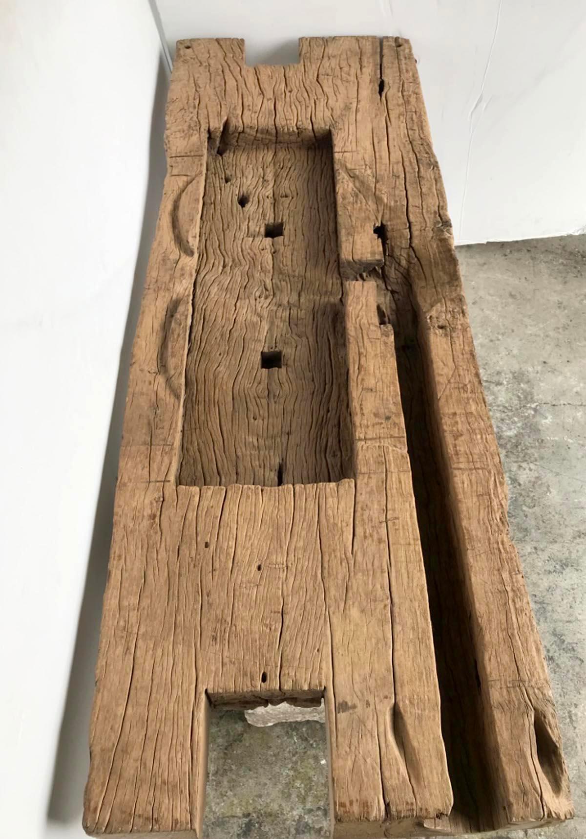 Antique Japanese Elm Wood Console on Stone Bases In Fair Condition In Los Angeles, CA