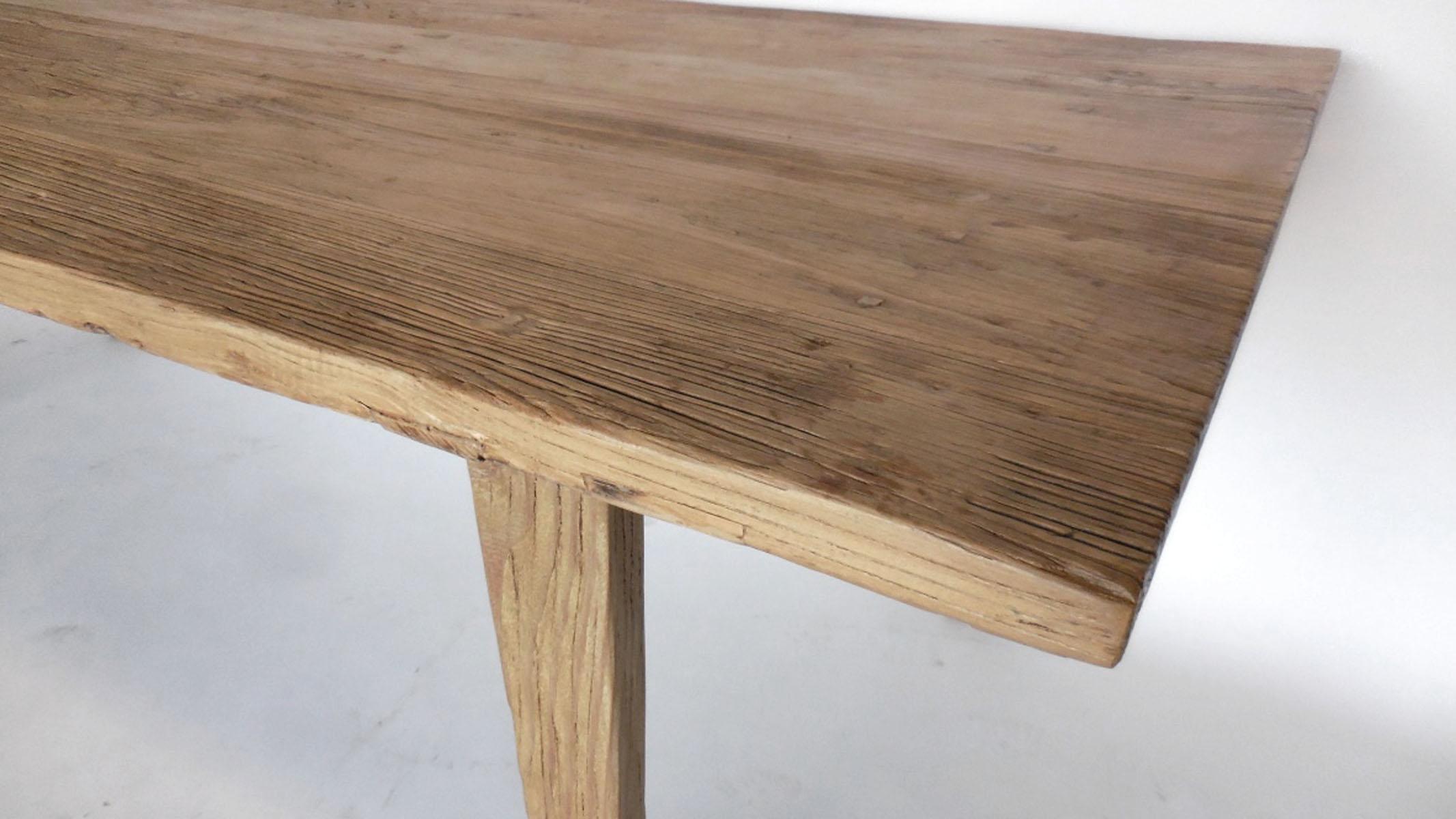 Organic Modern Antique Japanese Elm Wood table with Tapered Legs