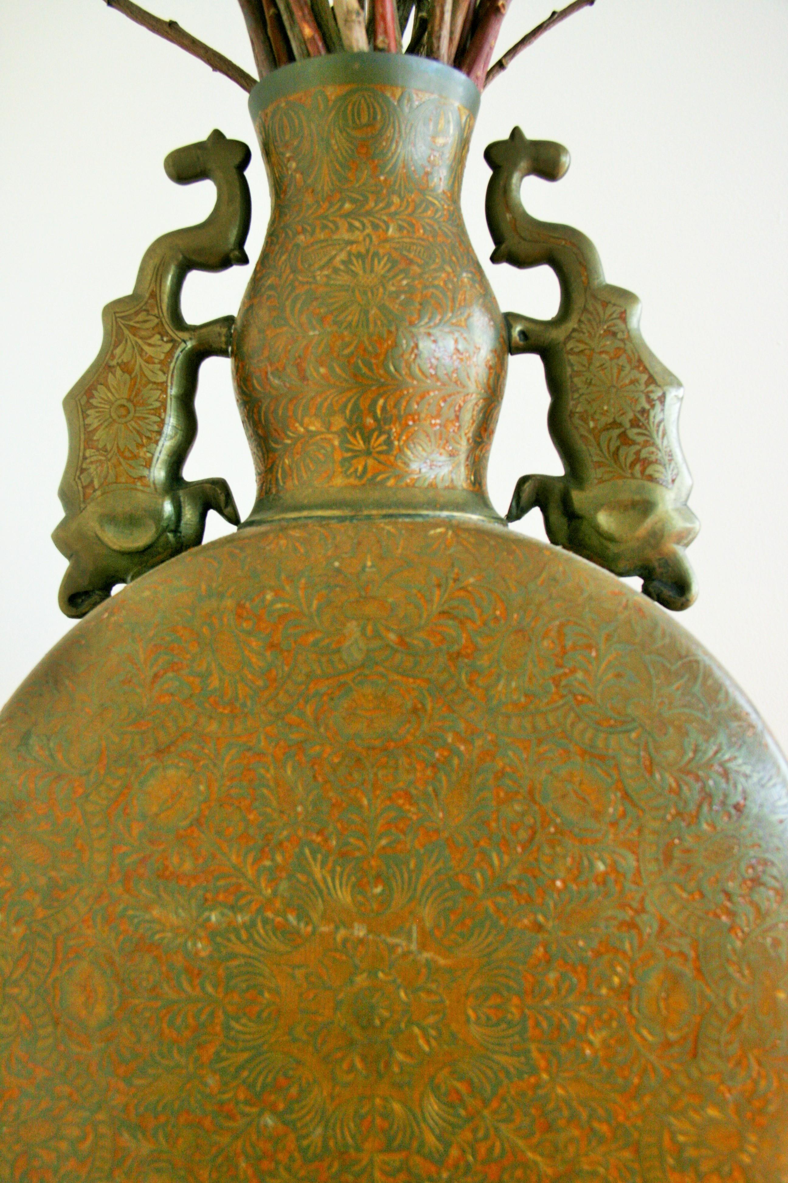 Antique Japanese Embossed  Urn with Elephant Handles In Good Condition For Sale In Douglas Manor, NY