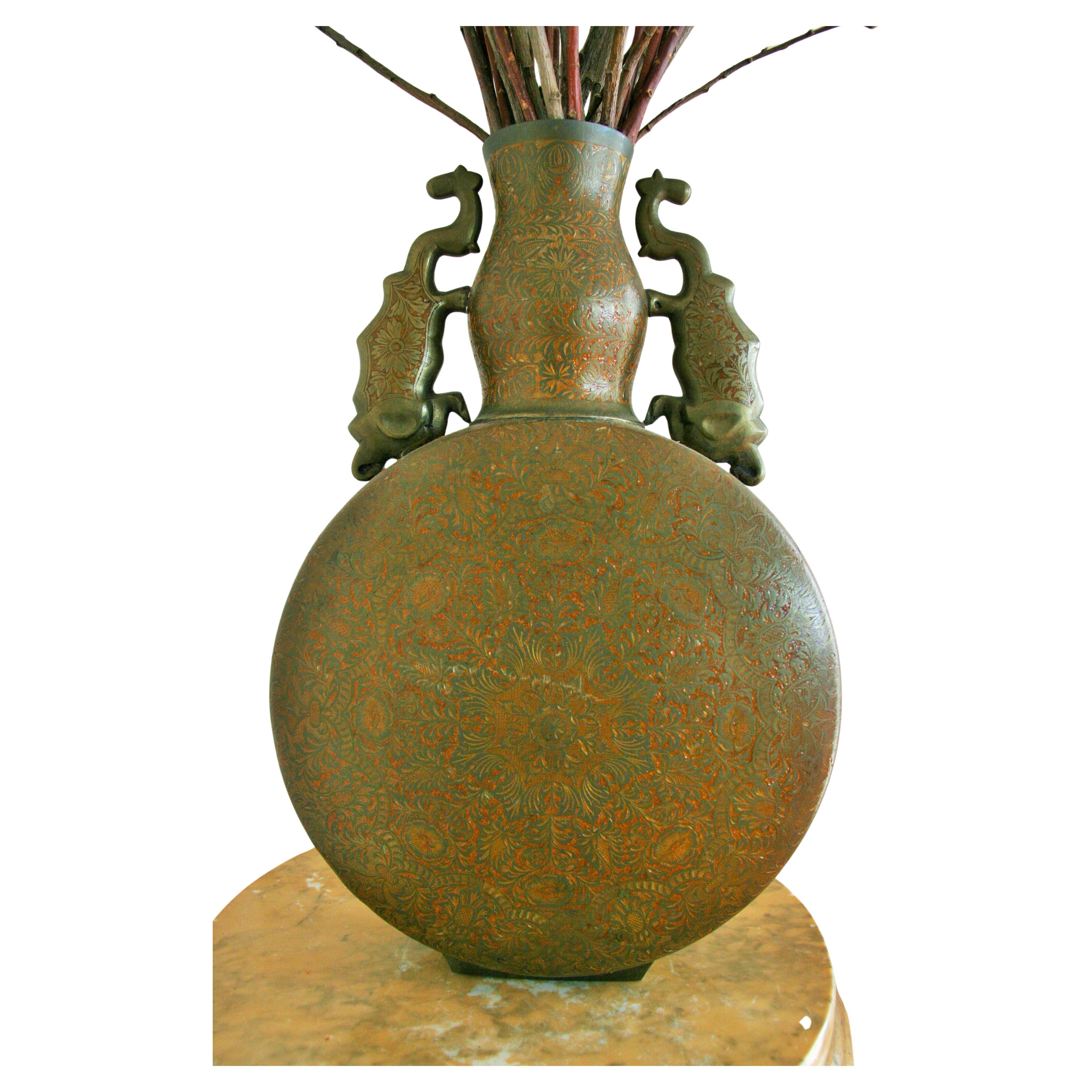 Antique Japanese Embossed  Urn with Elephant Handles For Sale